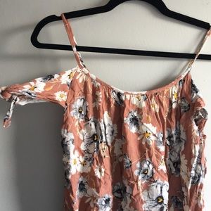 Pink Floral Cold Shoulder Top